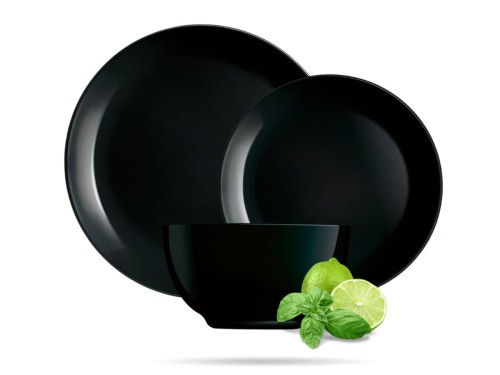 Serwis obiadowy z salaterką dla 4 osób 12 elementów czarny Diwali LUMINARC