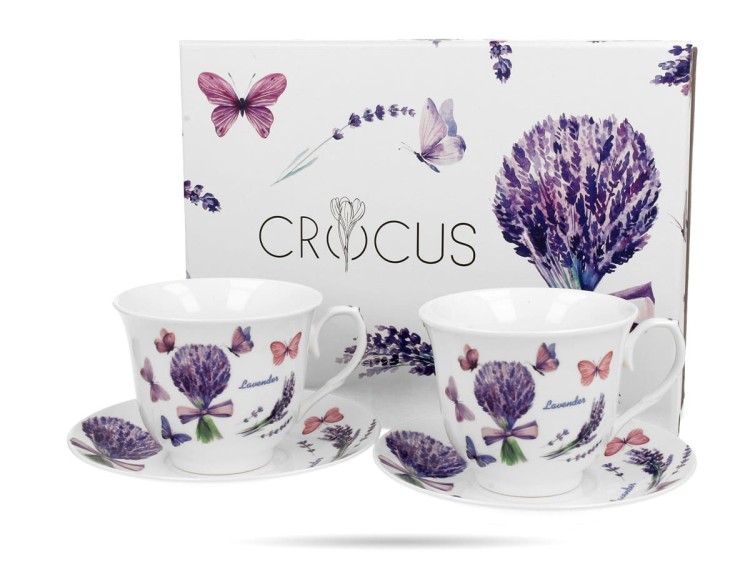 Filiżanki ze spodkami lawenda Violet 250 ml 2 szt prezent porcelana DUO