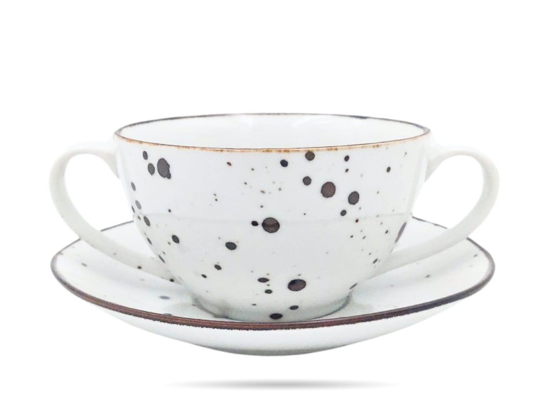 Bulionówka ze spodkiem 450 ml biała Cottage White PORCELANA BOGUCICE