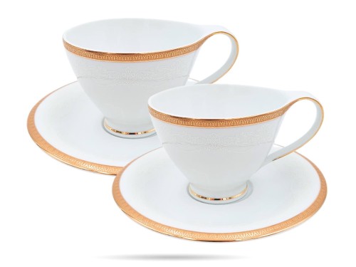 Filiżanki ze spodkiem 200 ml Antonio Gold Plus prezent PORCELANA BOGUCICE