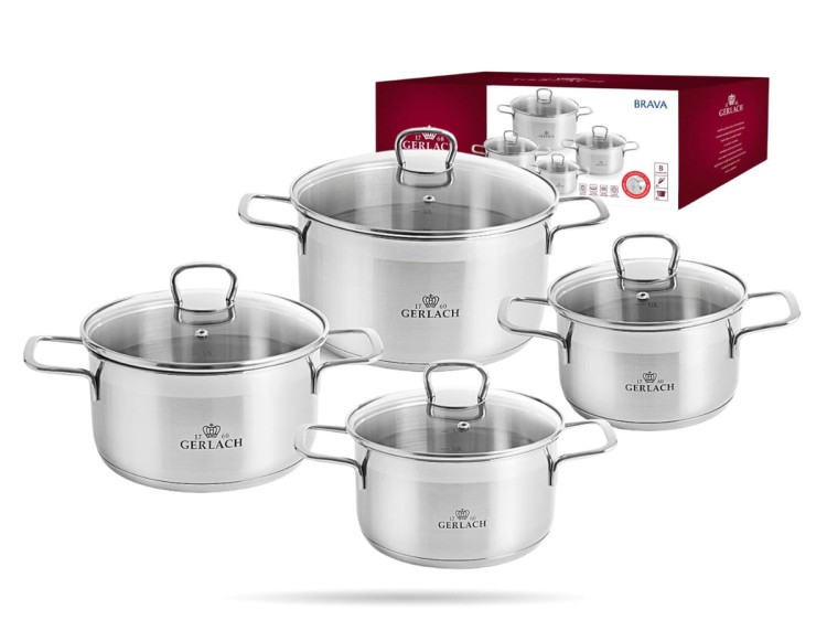 Komplet garnków Brava 4 garnki z pokrywkami stal GERLACH