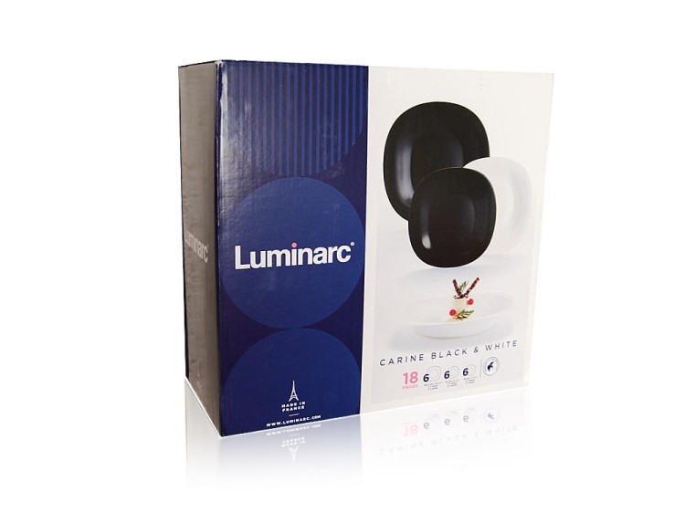 Serwis obiadowy dla 6 osób 18 elementów czarno biały Carine LUMINARC