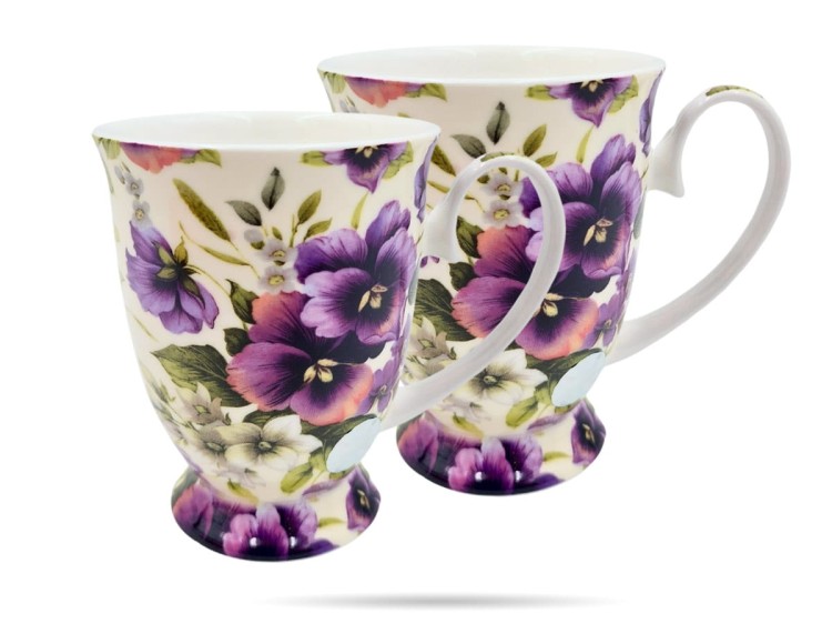 Kubki w sercu kwiaty bratki 300 ml 2 szt porcelana na prezent CARMANI