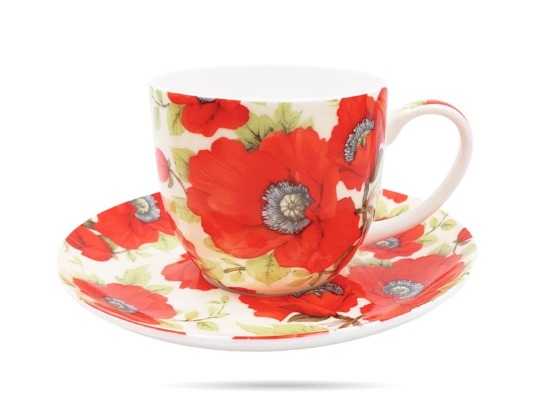 Filiżanki ze spodkami 200 ml 2 szt maki porcelana na prezent CARMANI