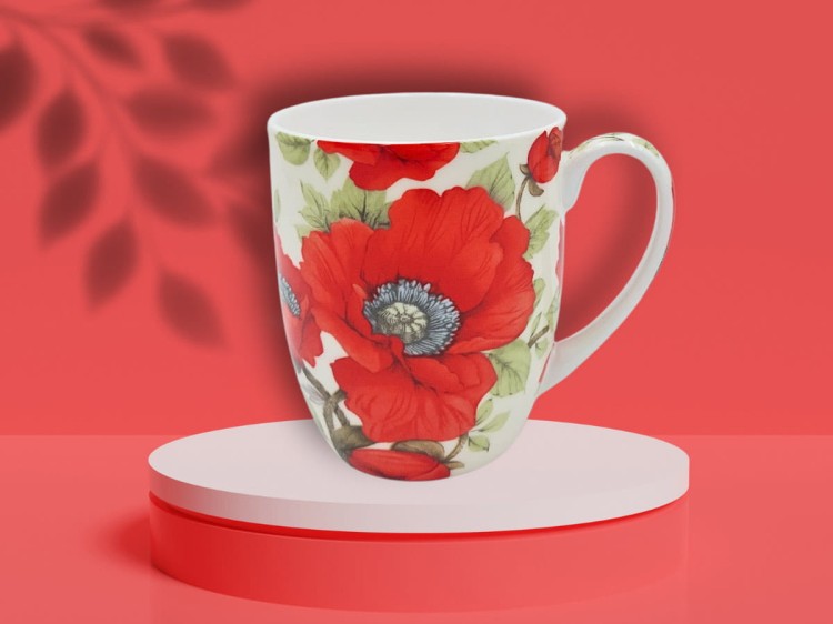 Kubek kwiaty maki 420 ml porcelana na prezent CARMANI