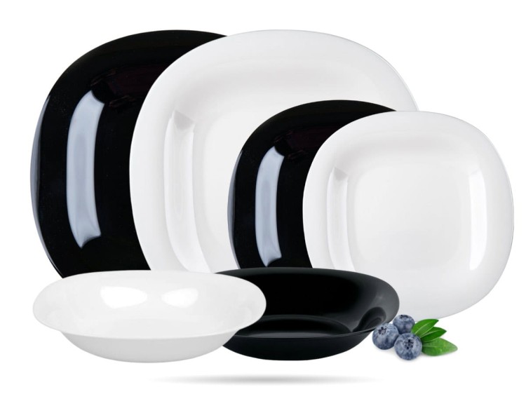 Serwis obiadowy dla 12 osób 36 elementów czarno biały Carine LUMINARC