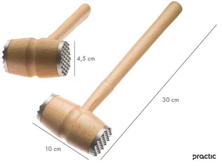 Drewniany tłuczek do mięsa okuwany 30 cm PRACTIC