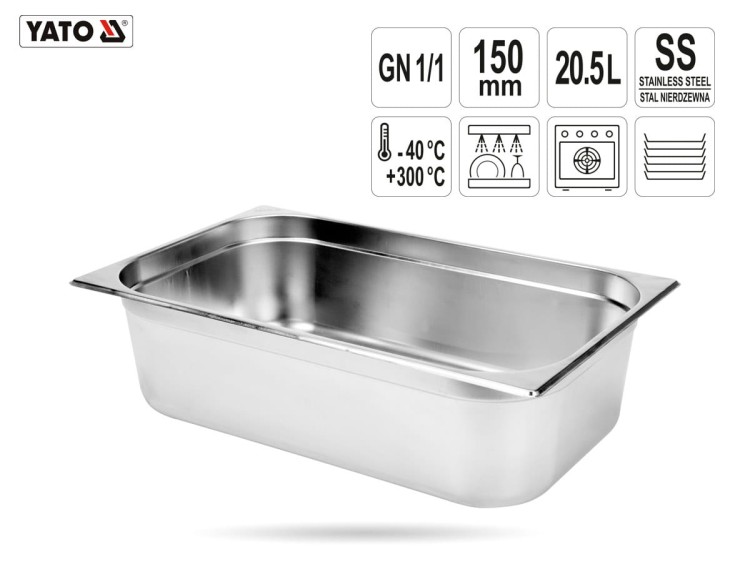 Pojemnik gastronomiczny GN 1/1 wys. 15 cm stal nierdzewna YATO