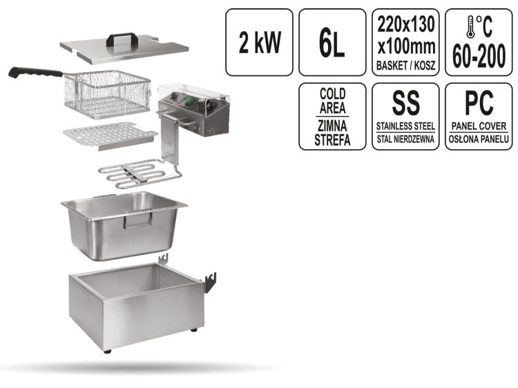 Frytownica 1-komorowa 6 L i 2 kW YATO