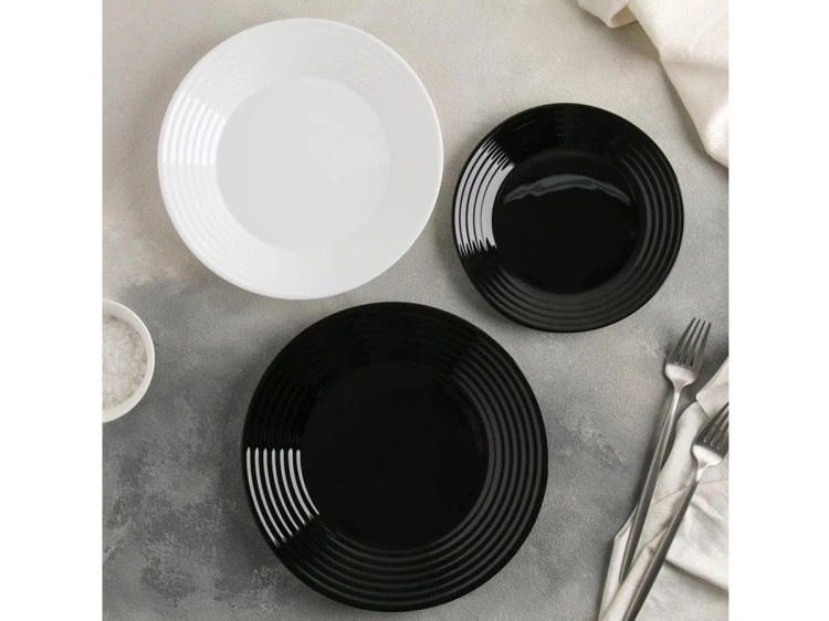 Serwis kawowo obiadowy dla 6 os 38 el czarno - biały Harena LUMINARC