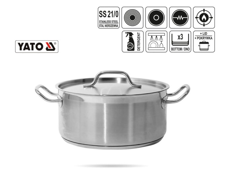 Garnek gastronomiczny niski z pokrywą 8 L YATO