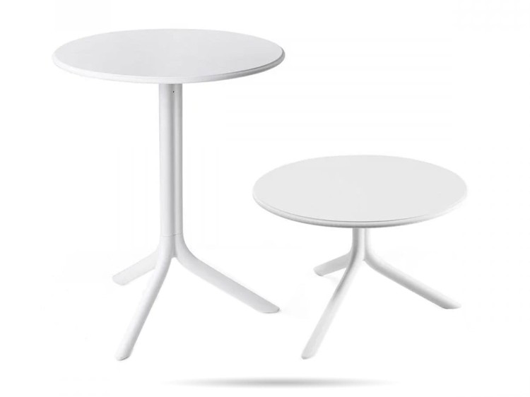 Stolik ogrodowy Spritz biały średnica 60,5 cm, wysokość 76,5 i 40 cm NARDI