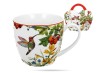 Kubek w koszyczku 460 ml Kwiaty Koliber Linnea porcelana na prezent DUO