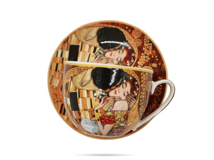Filiżanka ze spodkiem Klimt Pocałunek 250 ml porcelana CARMANI