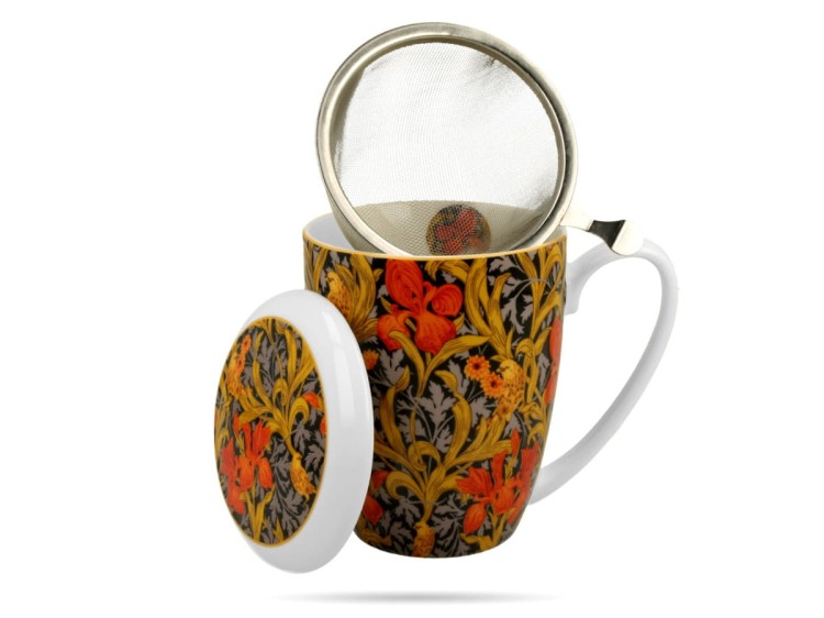 Kubek z zaparzaczem Morris Pomarańczowe Irysy 350 ml  porcelana DUO