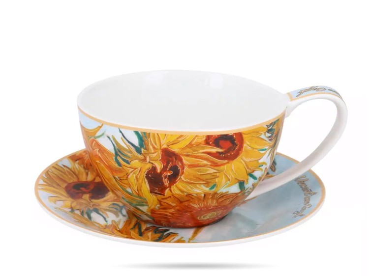 Filiżanka ze spodkiem 360 ml Słoneczniki Van Gogh porcelana CARMANI