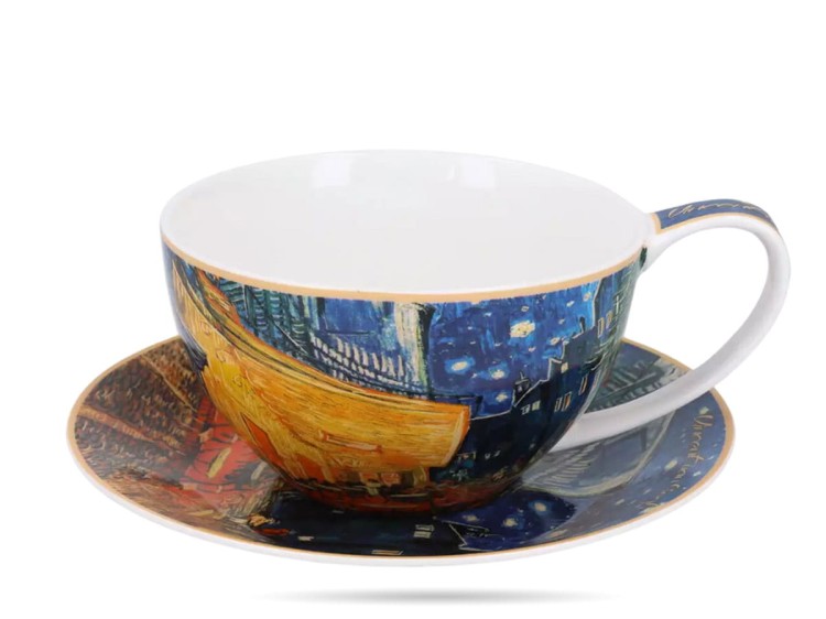 Filiżanka ze spodkiem 360 ml Van Gogh Taras kawiarni nocą porcelana CARMANI