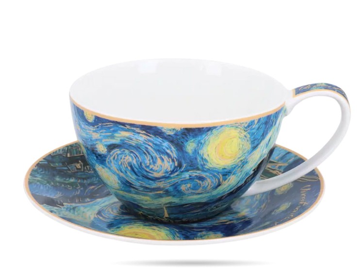 Filiżanka ze spodkiem 360 ml Van Gogh Gwiaździsta noc porcelana CARMANI