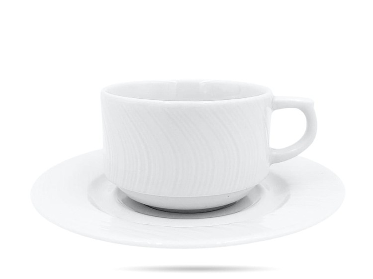 Filiżanka ze spodkiem 190 ml River sztaplowana biała porcelana LUBIANA