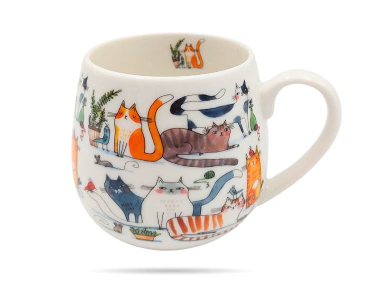 Kubek baryłka Koci świat 430 ml leniwe koty porcelana na prezent DUO