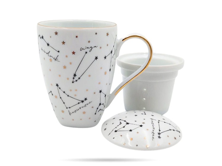 Kubek na prezent zaparzacz pokrywka 300 ml Zodiak White PORCELANA BOGUCICE
