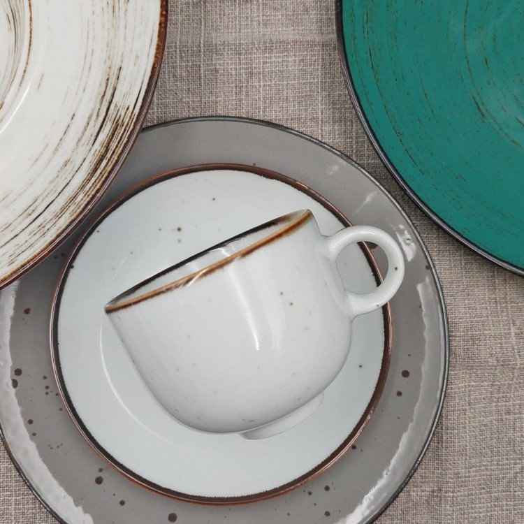 Filiżanka ze spodkiem 250 ml Rustic Biała ALUMINA PORCELANA BOGUCICE
