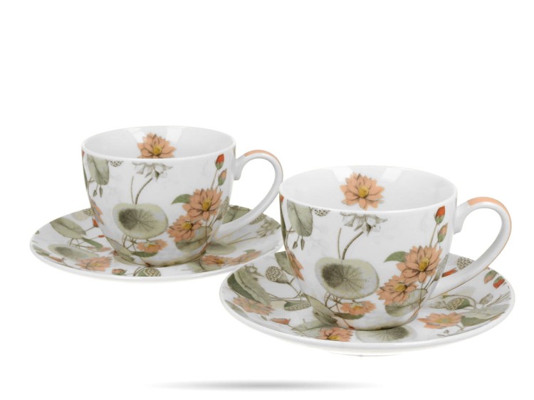 Filiżanki ze spodkami 280 ml kwiaty Yvonne 2 szt porcelana na prezent DUO