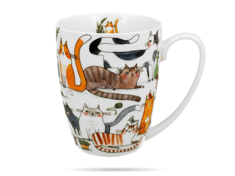 Kubek w koszyczku 360 ml Koci świat leniwe koty porcelana na prezent DUO