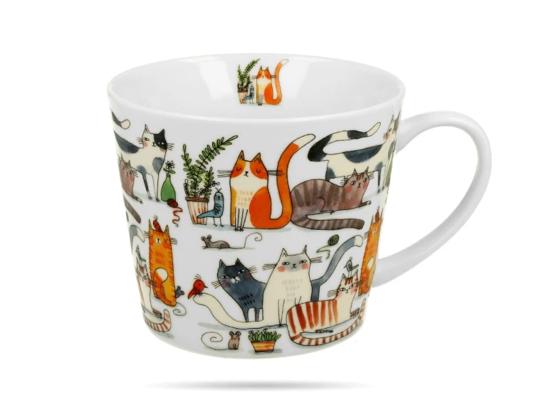 Kubek prosty 610 ml Koci świat leniwe koty porcelana na prezent DUO