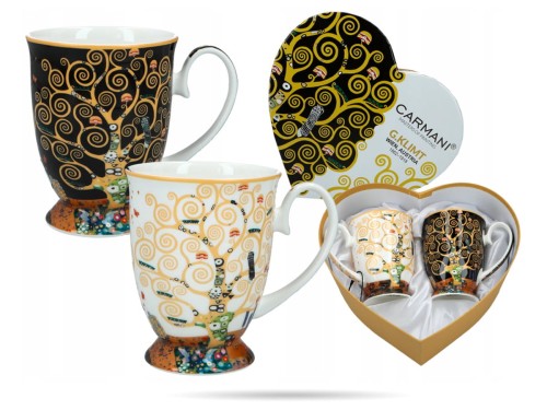 Kubki w sercu Klimt Drzewo życia 300 ml 2 szt porcelana na prezent CARMANI