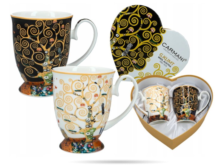 Kubki w sercu Klimt Drzewo życia 300 ml 2 szt porcelana na prezent CARMANI