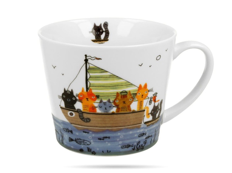 Kubek prosty Koci świat Marynarze 610 ml porcelana na prezent DUO