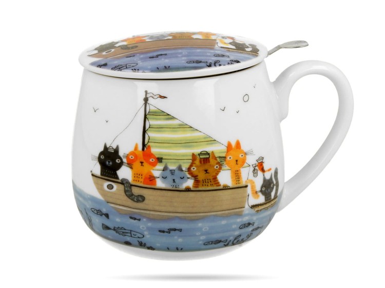 Kubek baryłka z zaparzaczem Koci świat Marynarze 430 ml porcelana DUO