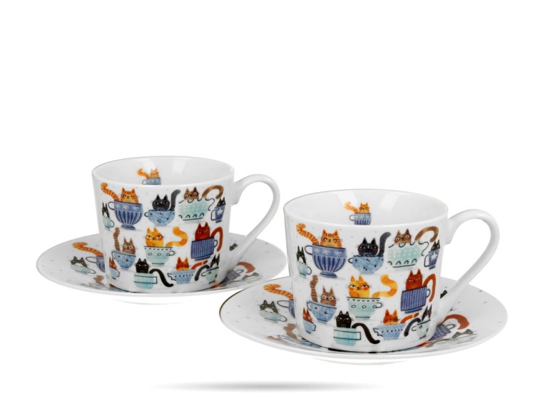 Filiżanki ze spodkami 2 szt Koci świat koty w filiżankach 230 ml DUO