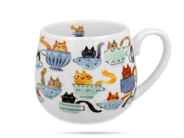 Kubek baryłka Koci świat koty w filiżankach 430 ml porcelana na prezent DUO