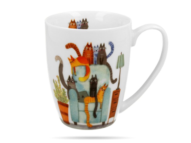 Kubek w koszyczku Classic Koci świat koty w fotelu 360 ml porcelana DUO