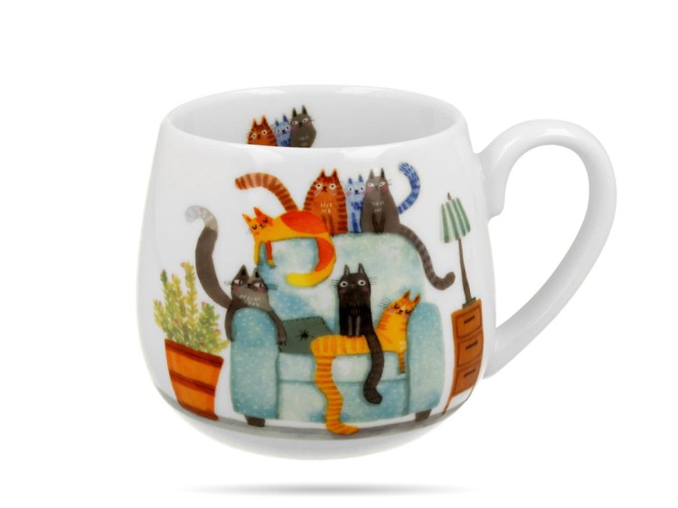 Kubek baryłka Koci świat koty w fotelu 430 ml porcelana na prezent DUO
