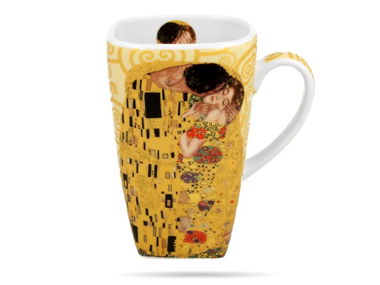 Kubek kwadratowy Klimt Pocałunek ecru 630 ml porcelana na prezent DUO