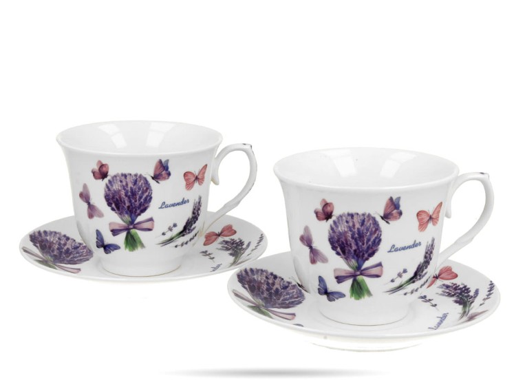 Filiżanki ze spodkami lawenda Violet 250 ml 2 szt prezent porcelana DUO