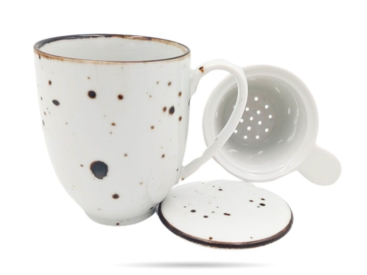 Kubek z pokrywką 400 ml zaparzacz Cottage White Alumina PORCELANA BOGUCICE