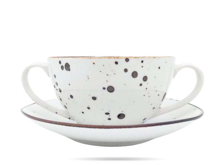 Bulionówka ze spodkiem 450 ml biała Cottage White PORCELANA BOGUCICE