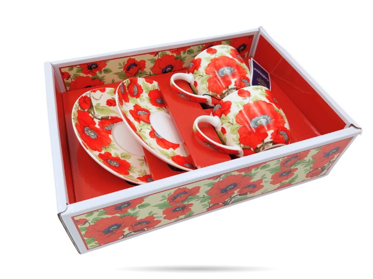 Filiżanki ze spodkami 200 ml 2 szt maki porcelana na prezent CARMANI