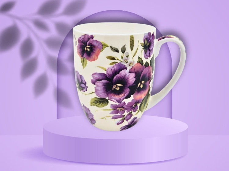 Kubek kwiaty bratki 420 ml porcelana na prezent CARMANI
