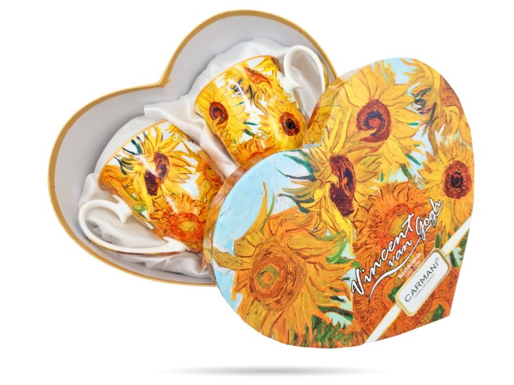 Kubki w sercu Van Gogh Słoneczniki 300 ml 2 szt porcelana na prezent CARMANI