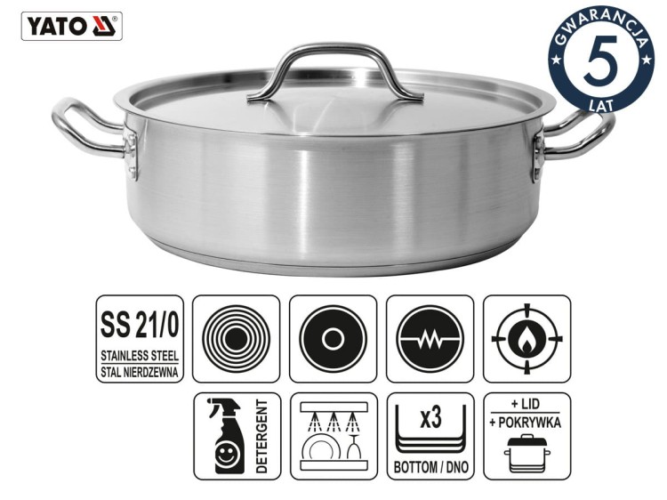 Garnek niski gastronomiczny z pokrywą 11,2 L YATO