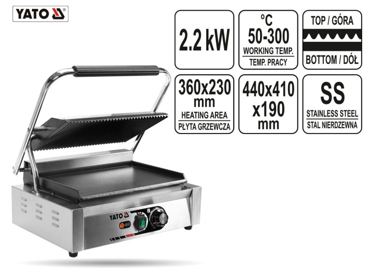 Grill kontaktowy Panini 1/2 płaski 44 cm YATO