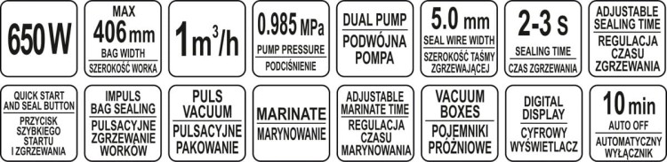 Listwowa pakowarka próżniowa 420 mm 650W YATO