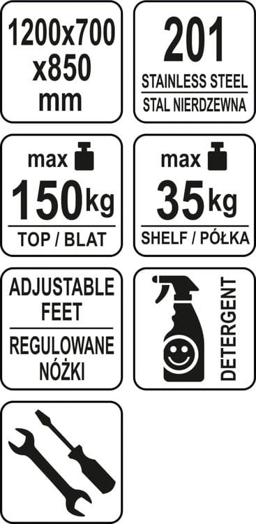 Stół przystawny skręcany z półką 120x70x85 YATO