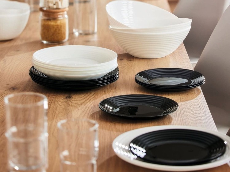 Serwis kawowo obiadowy dla 6 os 38 el czarno - biały Harena LUMINARC