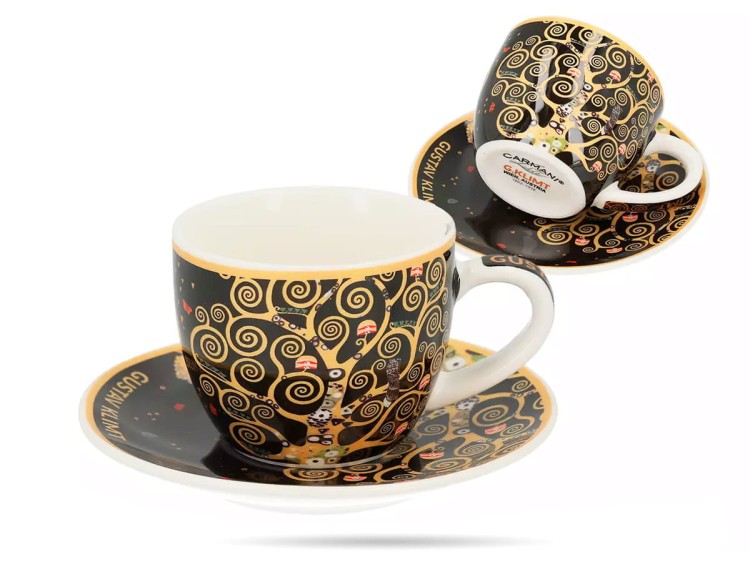 Filiżanka ze spodkiem Klimt Drzewo życia espresso 80 ml prezent CARMANI